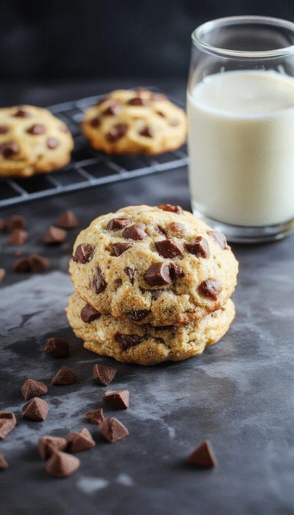 A plate of freshly baked Easy Banana Chocolate Chip Cookies with melted chocolate and banana slices fresh out of the oven.