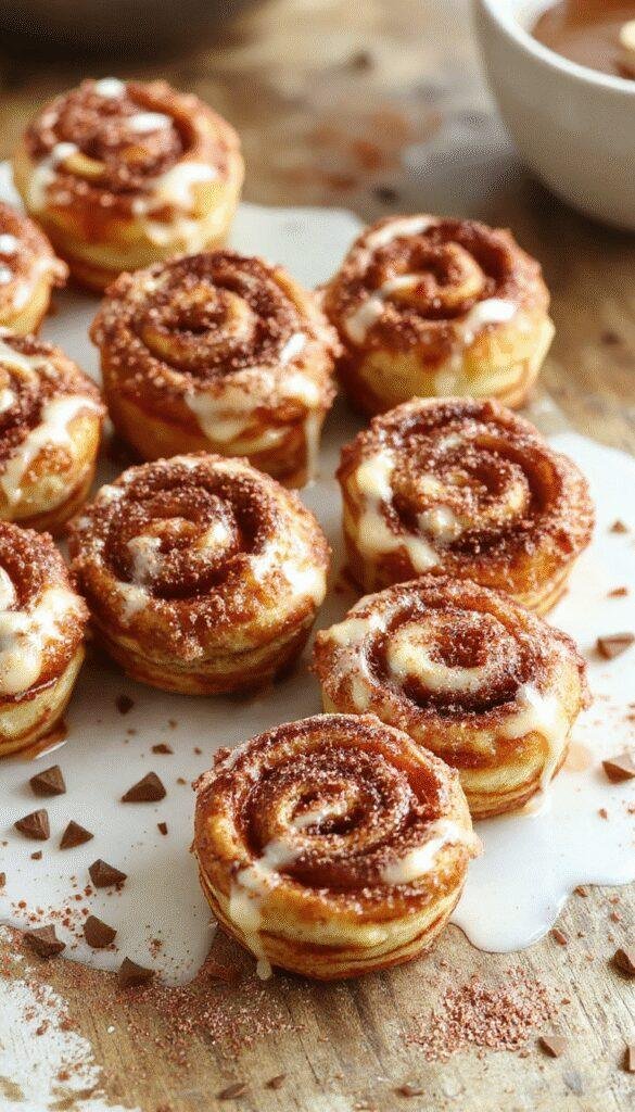 Golden-brown cinnamon roll French toast bites served on a white plate, topped with powdered sugar and drizzled with syrup.