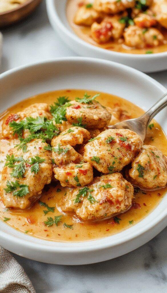 A close-up of Gordon Ramsay's creamy chicken tikka masala served in a bowl, garnished with fresh cilantro and accompanied by naan bread
