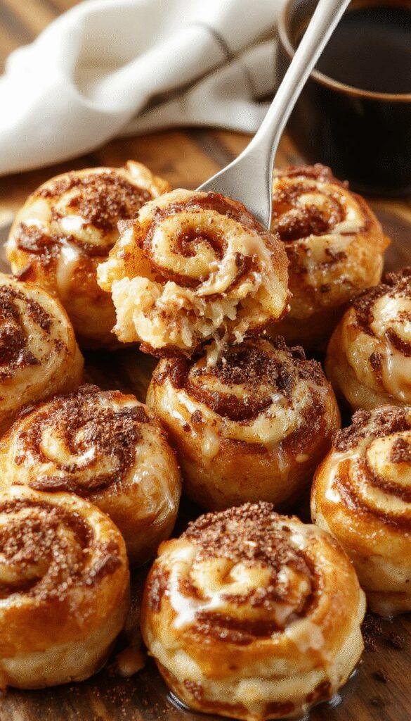 Close-up of Cinnamon Roll French Toast Casserole Bites served on a plate, topped with icing glaze and sprinkled with cinnamon.