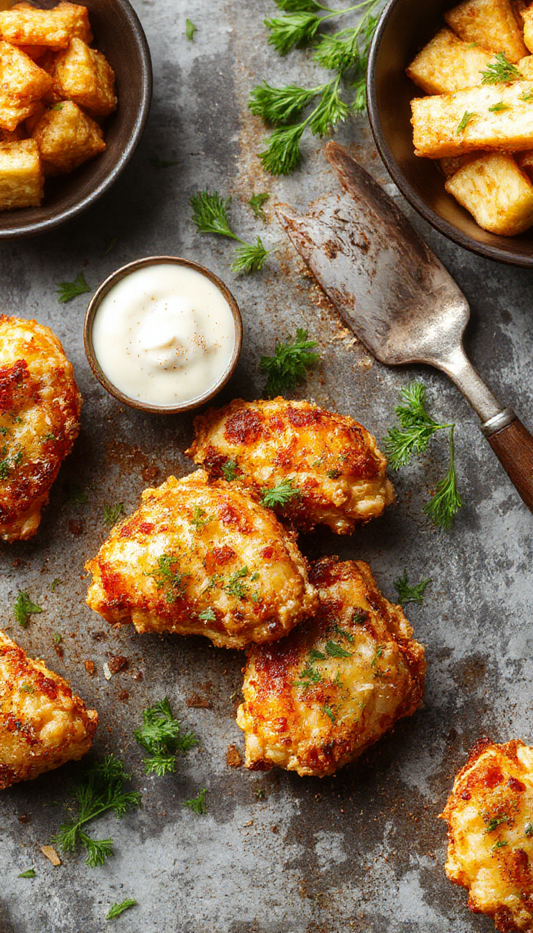 Golden chicken tenders served on a plate with a side of crispy fries and fresh vegetables, appealing to families and kids alike.