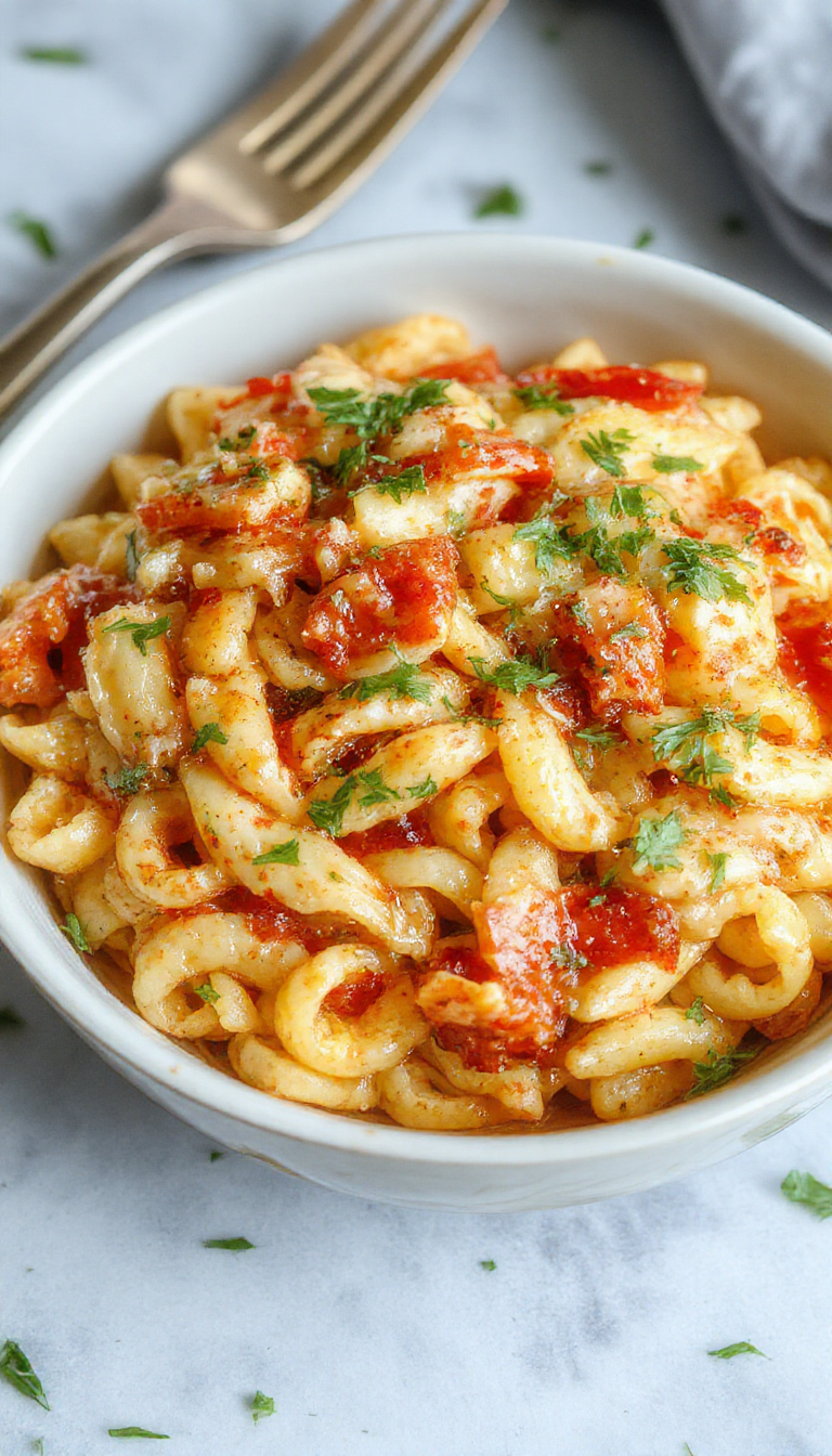 A vibrant plate of cooked orzo pasta mixed with cherry tomatoes, fresh herbs, and grated cheese, served on a stylish dinner plate.