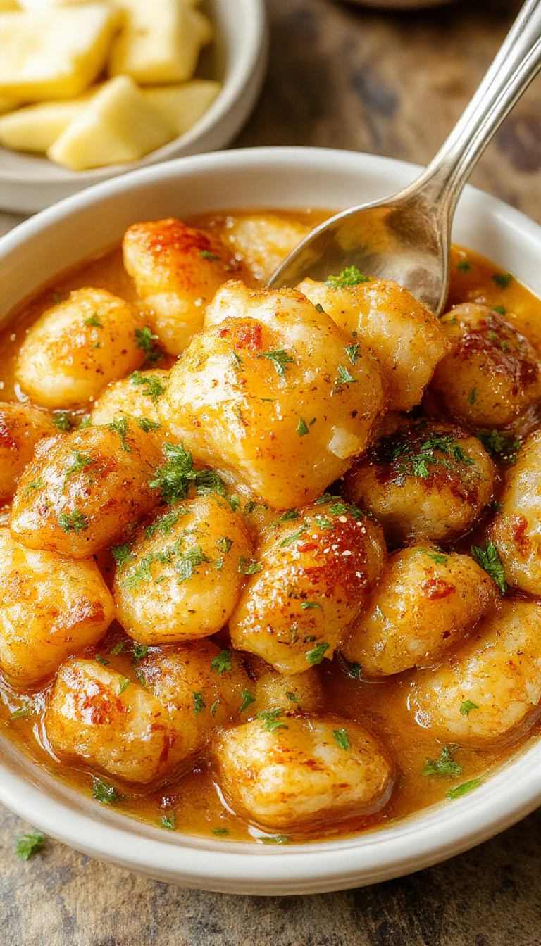 A steaming casserole dish of Golden Tater Tot Hotdish topped with crispy, golden potato tots and colorful vegetables served on a rustic table.