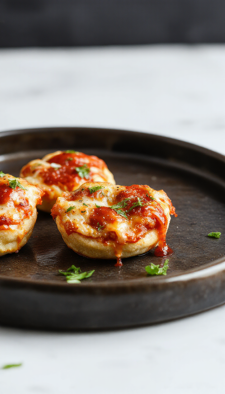 Close-up of protein pepperoni pizza bites with melted cheese, crispy edges, and pepperoni slices on a wooden platter
