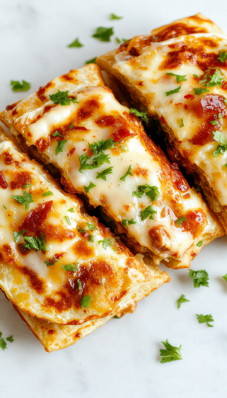A plate of sizzling chicken bacon ranch quesadillas cut into wedges, showing melted cheese, crispy bacon, and seasoned chicken inside.
