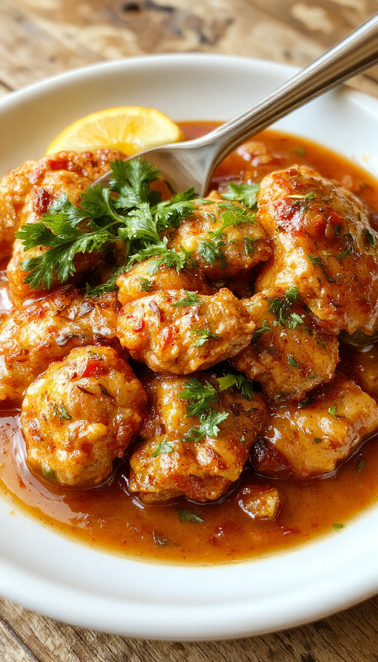 A plate of creamy homemade butter chicken garnished with fresh coriander, served with basmati rice and naan bread on a wooden table.