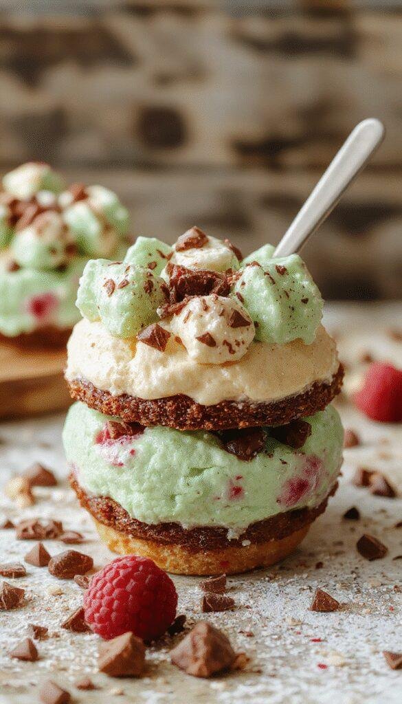 A sliced browkie showing a delicious blend of brownie and cookie layers topped with chocolate chips and a drizzle of caramel syrup.