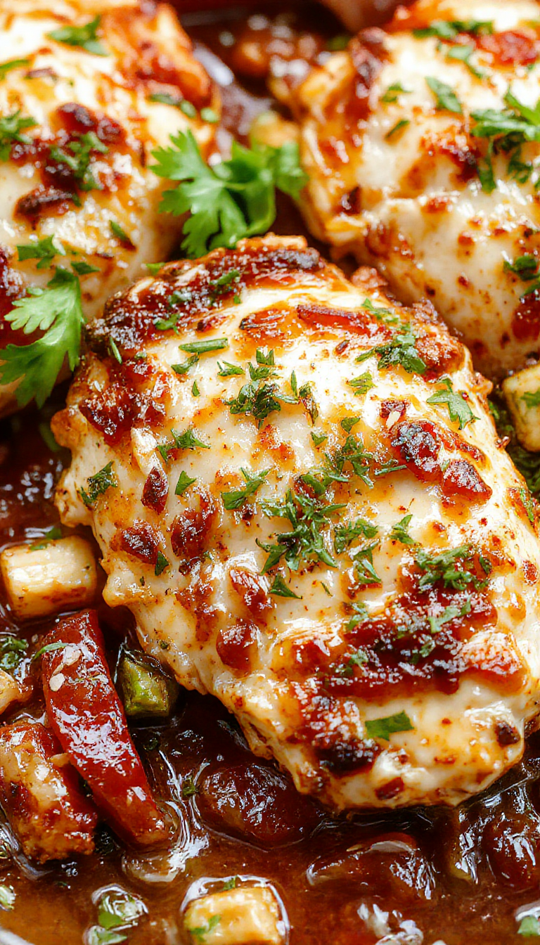 Colorful sizzling chicken fajitas with peppers and onions on a hot skillet, garnished with fresh cilantro and lime wedges.