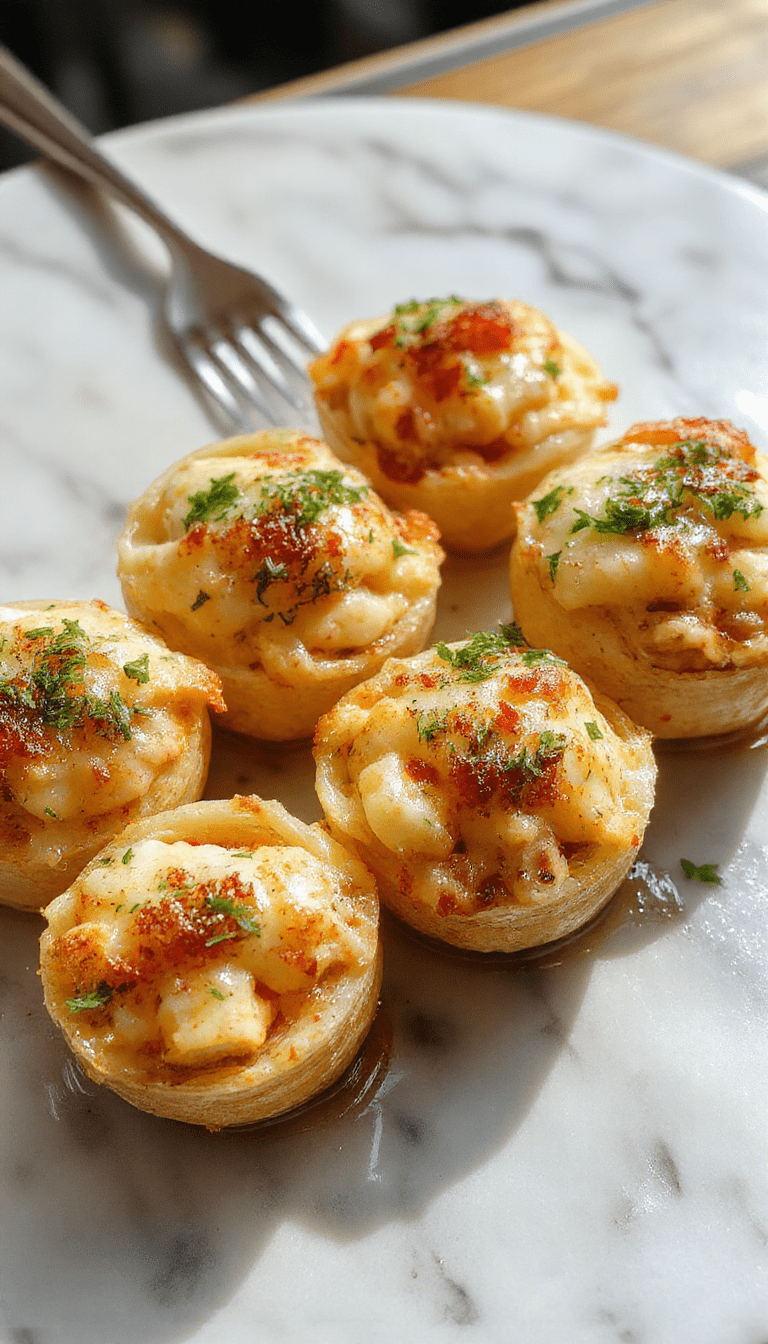 A close-up of creamy seafood stuffed pasta shells on a white plate, topped with fresh herbs. The shells are golden-brown and generously filled with a mixture of shrimp, scallops, and creamy sauce, with a sprinkle of parsley for garnish. The background shows a rustic wooden table with a fork and lemon wedge, evoking a warm, inviting dinner setting.