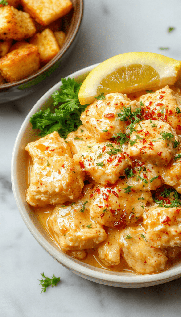 A vibrant image of tender, creamy butter chicken served in a white bowl, garnished with fresh cilantro. The dish has a rich orange-yellow sauce with a glossy, smooth texture, accompanied by fluffy white rice on a rustic wooden table, styled with a sprig of cilantro and a drizzle of sauce for an inviting presentation.