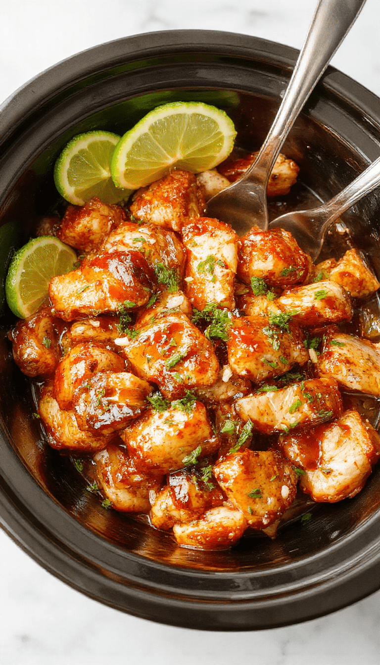 Colorful plated crockpot teriyaki chicken served with steamed rice and sliced green onions, glazed with glossy teriyaki sauce. The chicken appears tender and juicy with a caramelized surface, garnished with sesame seeds. The vibrant dish is styled on a rustic white plate, set against a wooden table with fresh vegetables in the background, showcasing a delicious Asian-inspired meal with a shiny, appetizing finish.