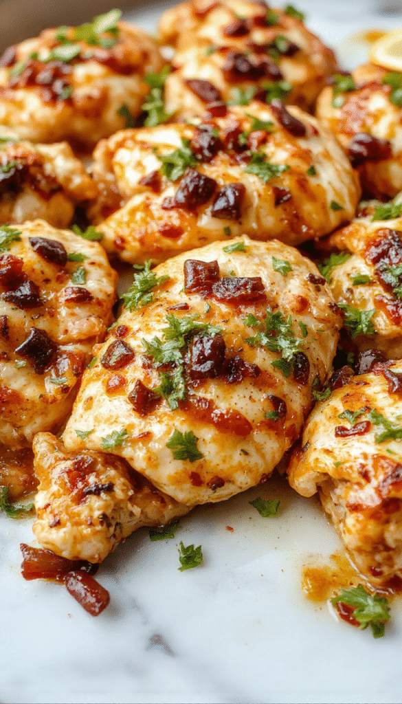 Colorful chicken fajitas arranged on a baking sheet with vibrant red and green bell peppers, onions, and seasoned chicken strips, all cooked to perfection with slight caramelization, styled neatly with fresh cilantro and lime wedges for a fresh, inviting look.