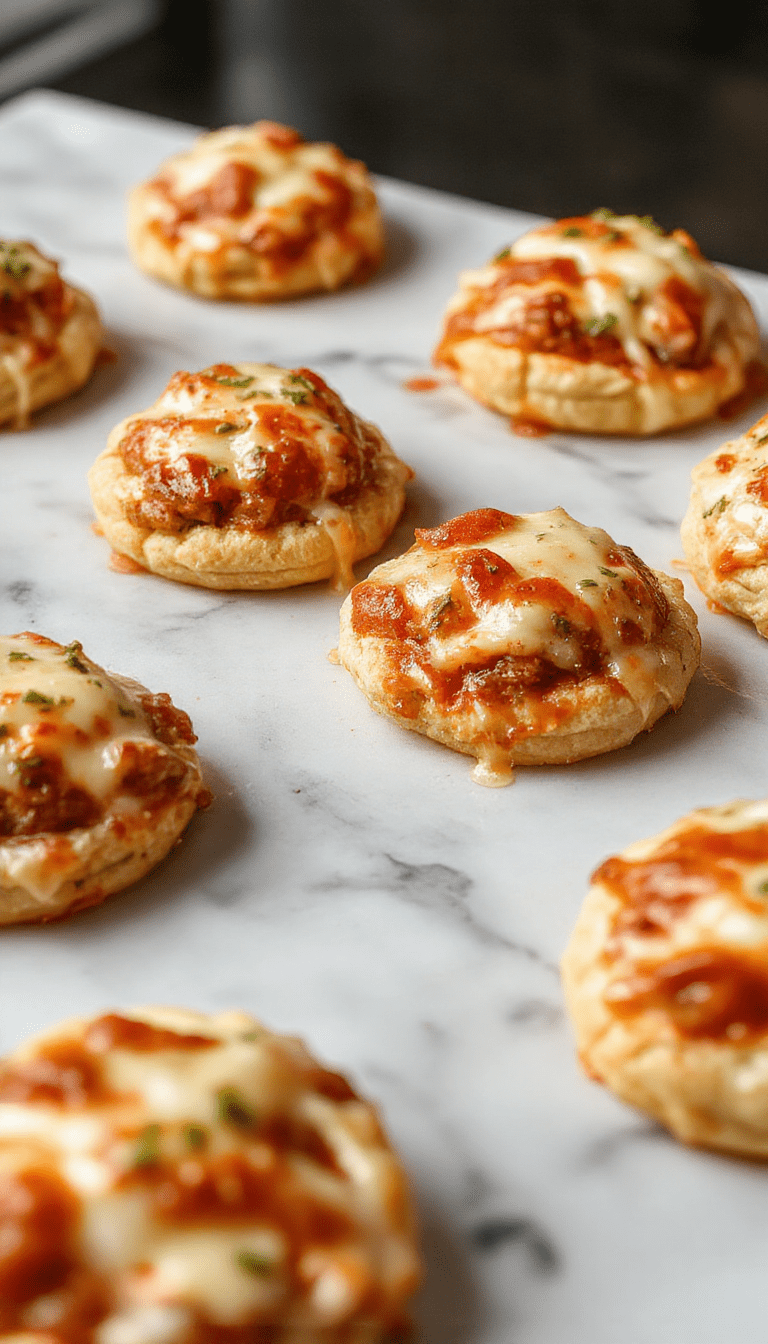 Golden-brown pizza pockets filled with melted cheese and savory toppings, arranged on a rustic wooden platter with fresh basil leaves, served alongside marinara sauce, showcasing crispy edges and gooey interior with vibrant colors.