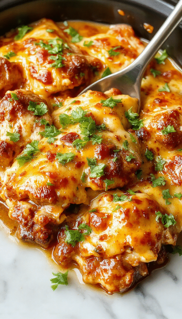 Colorful chicken enchilada casserole served in a rustic bowl with melted cheese, garnished with fresh green cilantro and sliced black olives, with a side of warm tortillas on a wooden table.