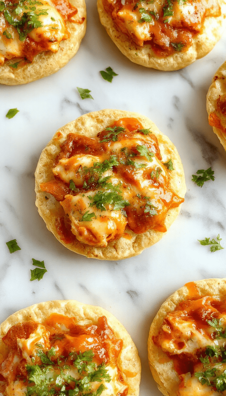 A vibrant flatbread topped with shredded buffalo-spiced chicken, melted cheese, and garnished with green cilantro and red chili flakes, presented on a rustic wooden platter with a drizzle of creamy sauce around.