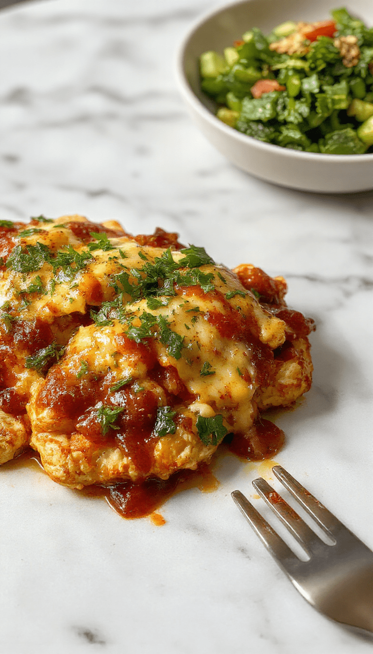 Colorful southwest chicken skillet featuring golden-brown chicken breasts topped with melted cheese, vibrant red and green bell peppers, and fresh cilantro on a rustic wooden table
