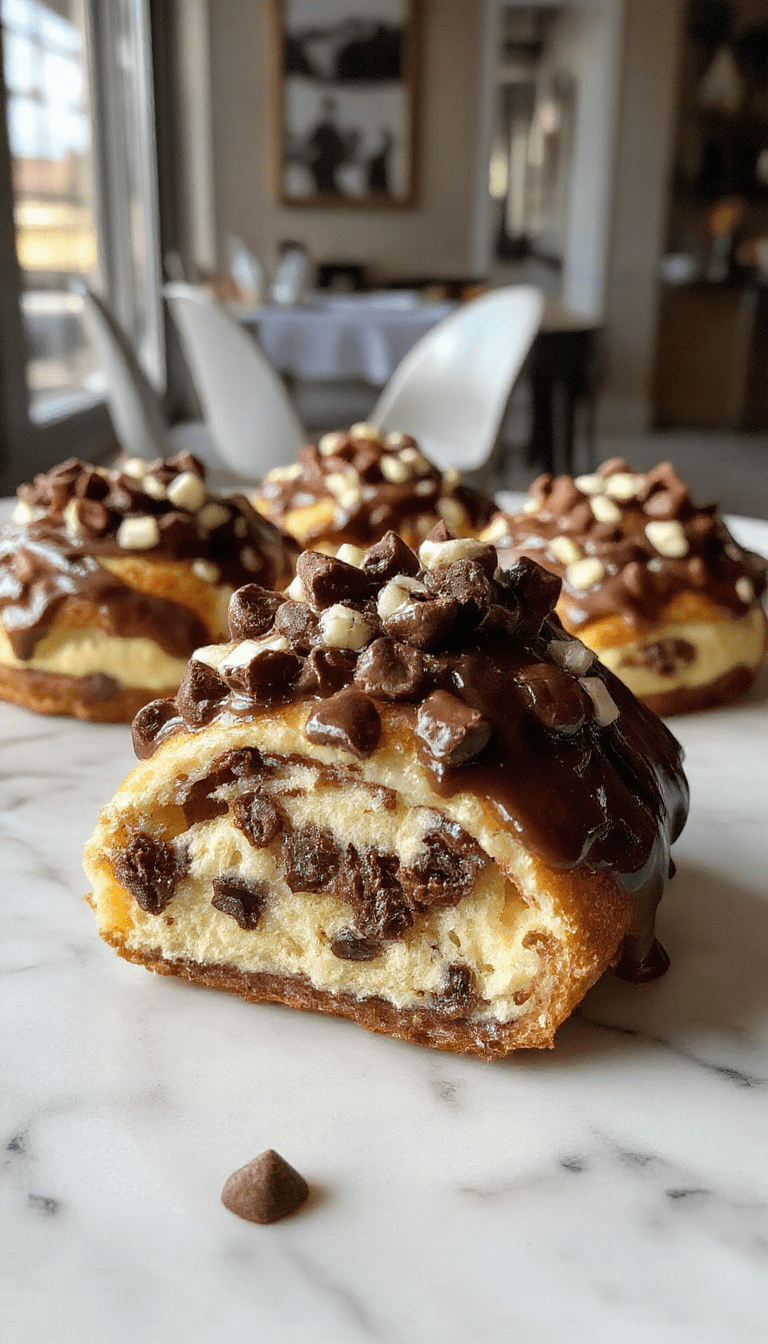 A visually appealing slice of chocolate chip cannoli pie on a rustic white plate, topped with powdered sugar and garnished with chocolate chips and cannoli shell pieces, with a creamy filling with swirls of chocolate and a crispy crust visible beneath the toppings, set against a warm, inviting wooden table background with natural lighting.
