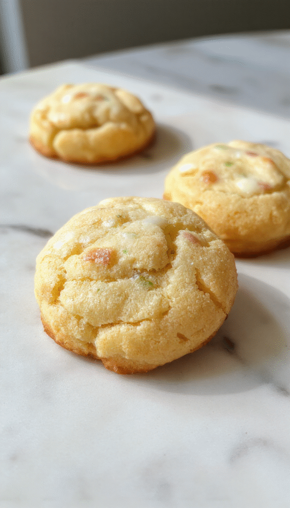 A close-up of golden-brown German butter cookies arranged on a rustic white plate, with a soft cloth underneath, showcasing their smooth, buttery surface and delicate texture, with a blurred background of a cozy kitchen setting