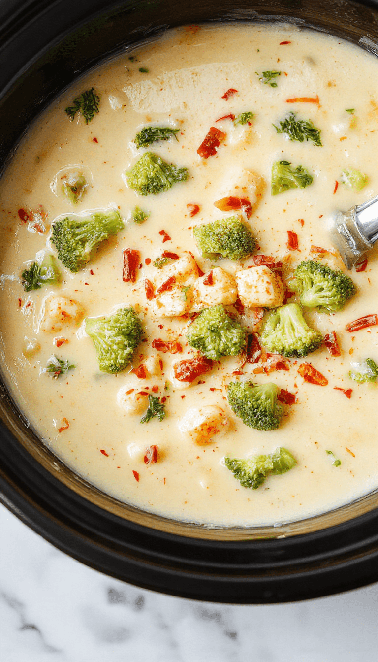 A cozy bowl of creamy broccoli cheese potato soup topped with shredded cheese and fresh chopped herbs, served with a crusty bread on a rustic wooden table, showcasing smooth, creamy texture with vibrant green broccoli and golden potato chunks.