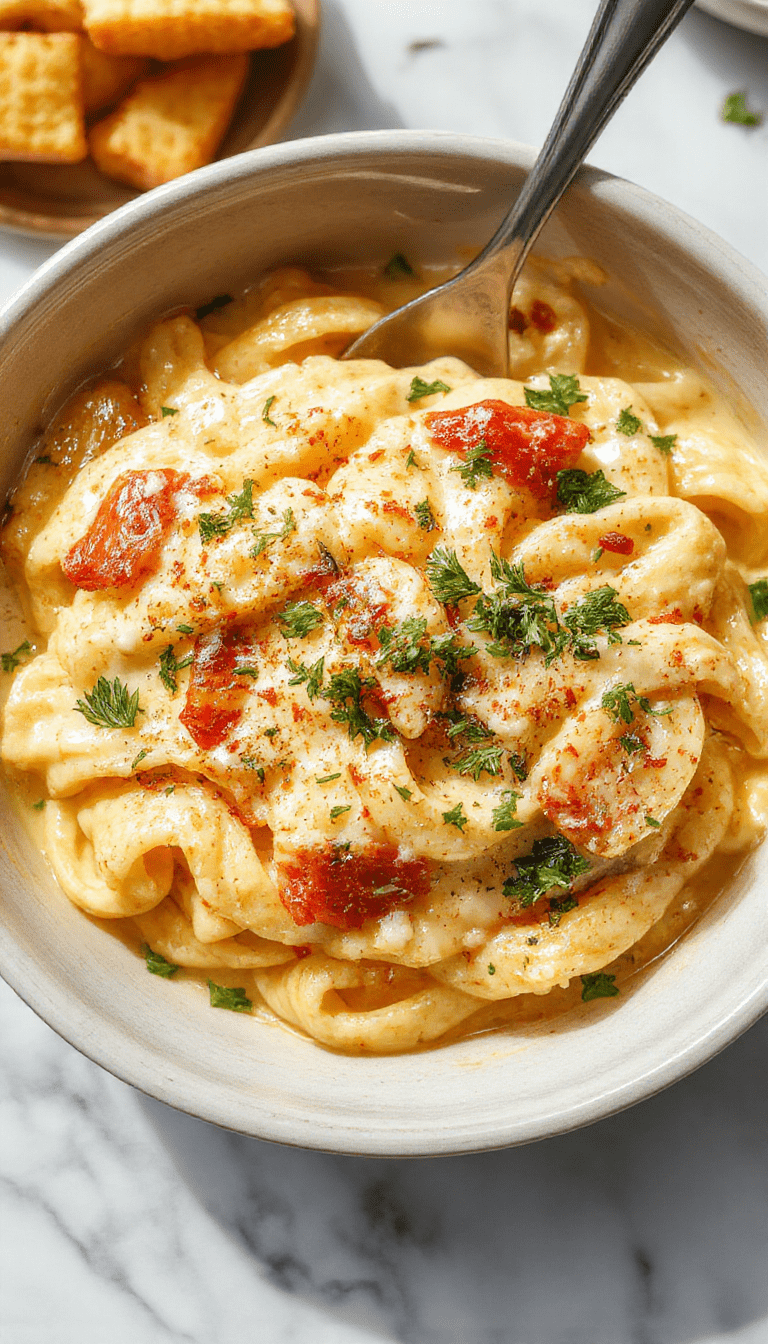 A vibrant bowl of creamy garlic pasta garnished with fresh herbs and grated cheese, showcasing a rich, glossy sauce with tender pasta nestled inside, styled on a rustic wooden table with garlic cloves and herbs around.