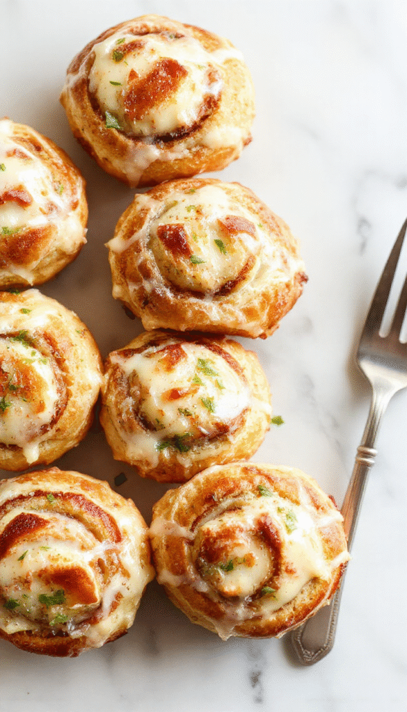 A close-up of golden-brown, fluffy breakfast rolls arranged on a rustic wooden platter. The rolls are soft with a slightly glossy crust, showing the airy interior. The background features a cozy kitchen setting with natural light, enhancing the warm and inviting atmosphere.