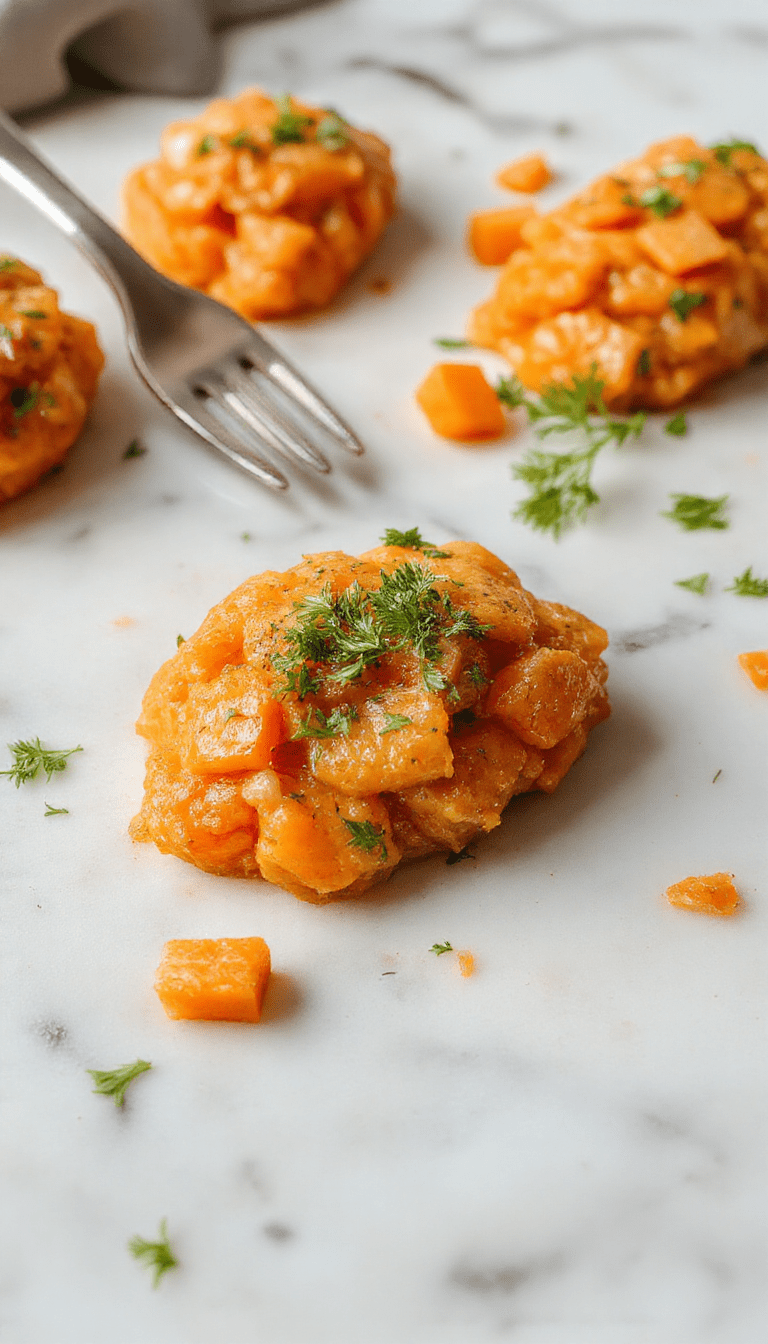 A vibrant plate of smashed carrots showcased with a glossy glaze, garnished with fresh herbs, on a rustic wooden table, emphasizing bright orange textures and smooth mashed presentation