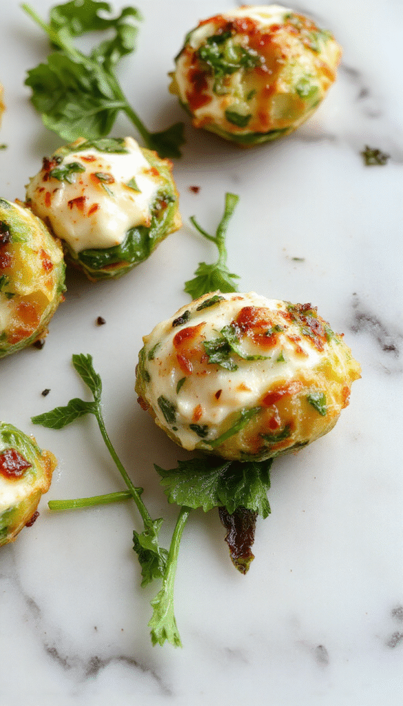 A vibrant plate of stuffed shells featuring green spinach and creamy ricotta cheese, topped with melted cheese and garnished with fresh herbs, arranged on a white dish with colorful backgrounds and a rustic wooden table.