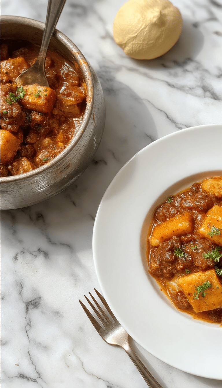 A vibrant bowl of pumpkin beef bolognese showcasing rich orange pumpkin sauce with tender ground beef, topped with fresh herbs, served over al dente pasta with a sprinkle of grated cheese, garnished with basil leaves, styled on a rustic wooden table with a cozy autumn backdrop.