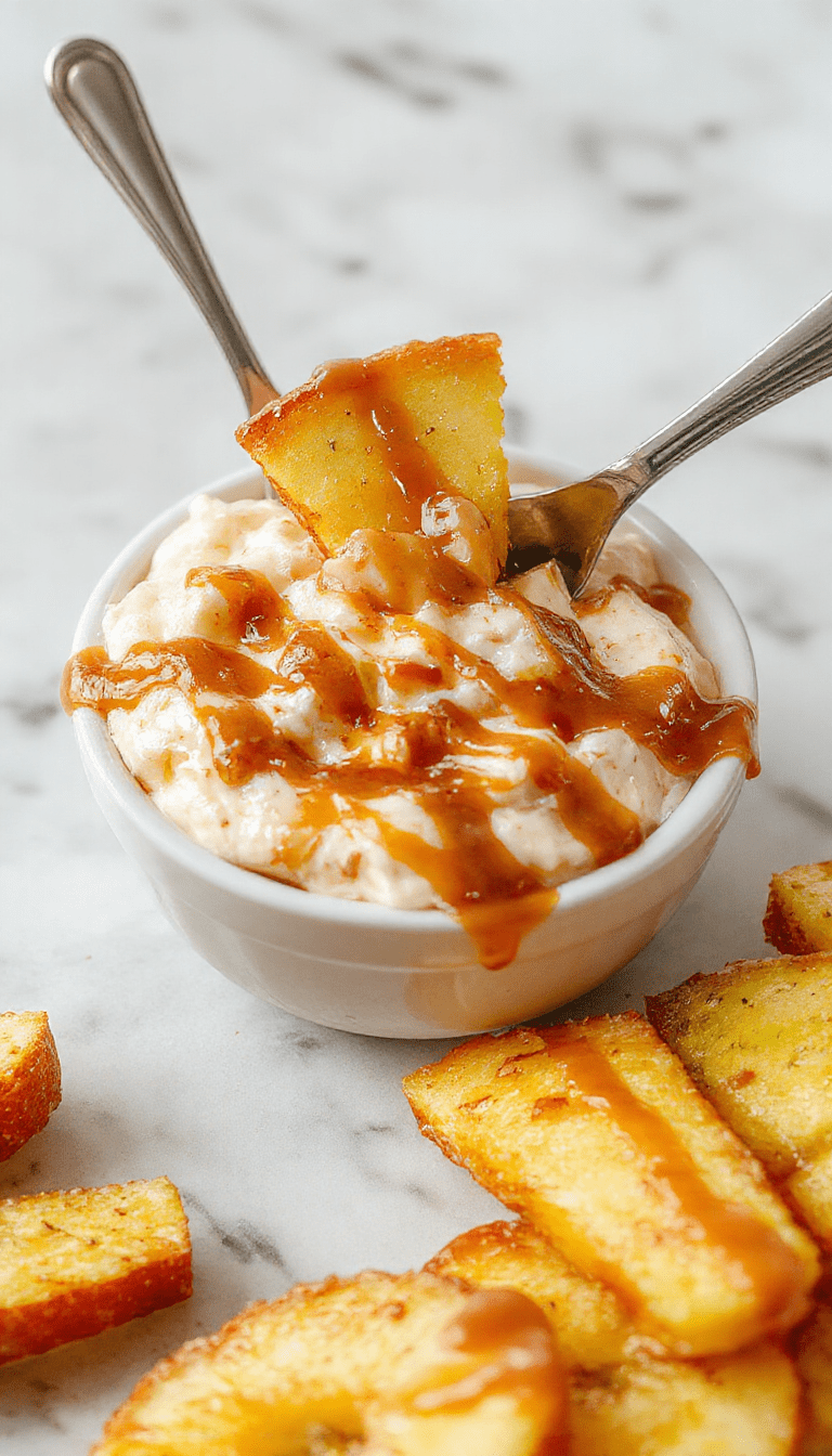 A vibrant bowl of apple toffee dip with a glossy caramel toffee coating, surrounded by fresh apple slices and sprinkled with crushed toffee bits on a rustic wooden table, styled with a drizzle of caramel sauce and a sprinkle of crushed nuts