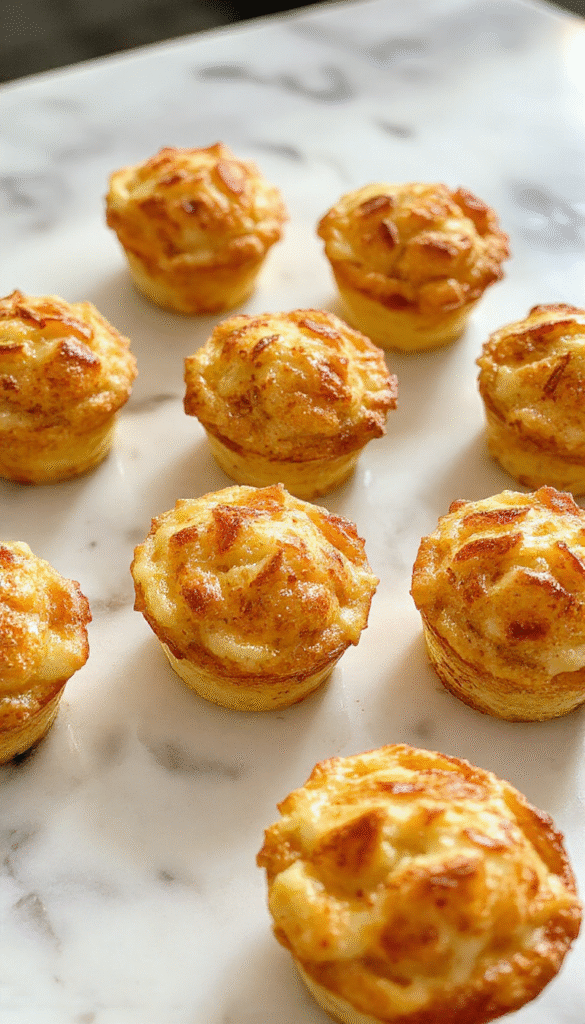 Colorful mini apple pies in a golden muffin tin, topped with cinnamon sugar crust, arranged on a rustic wooden surface with fresh apple slices and a drizzle of caramel, showcasing their flaky texture and inviting warm hues.