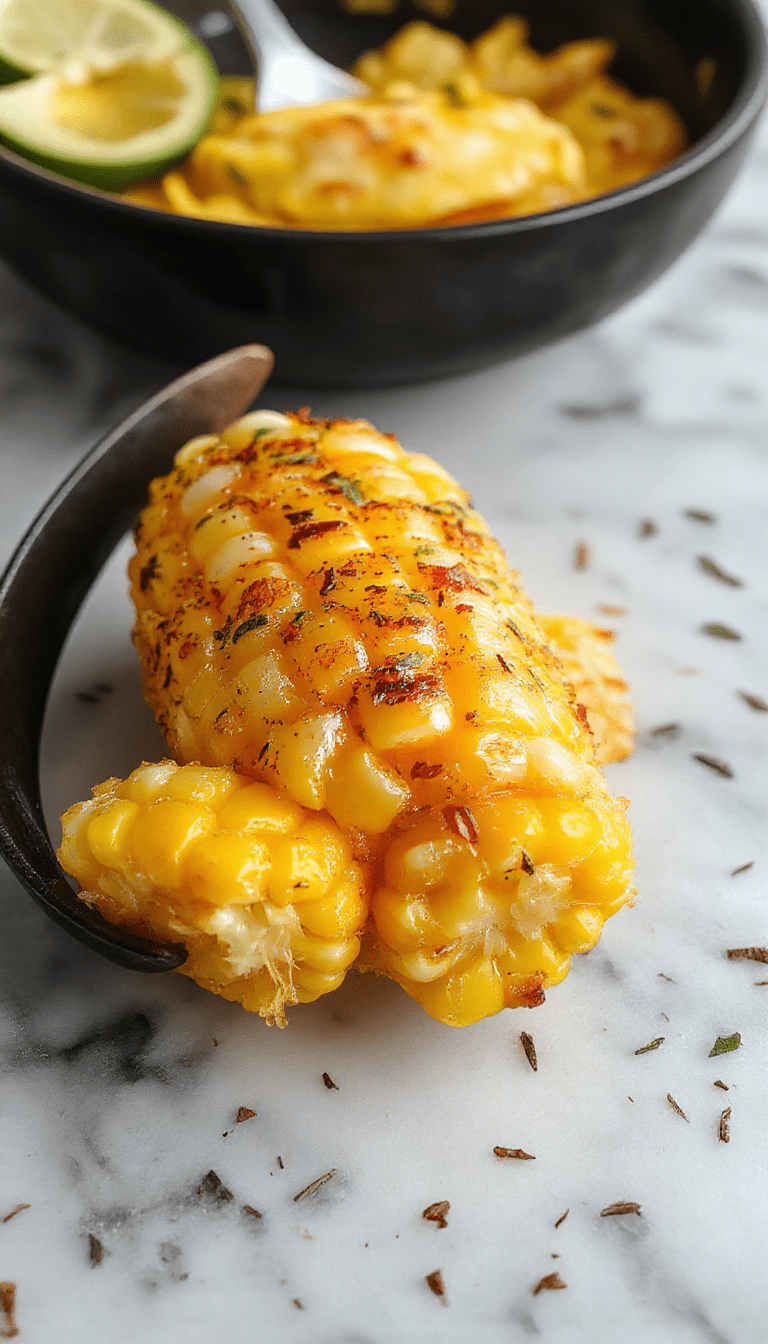 Colorful skillet filled with golden yellow corn kernels topped with glossy honey butter, sprinkled with fresh herbs, styled rustic with a wooden background