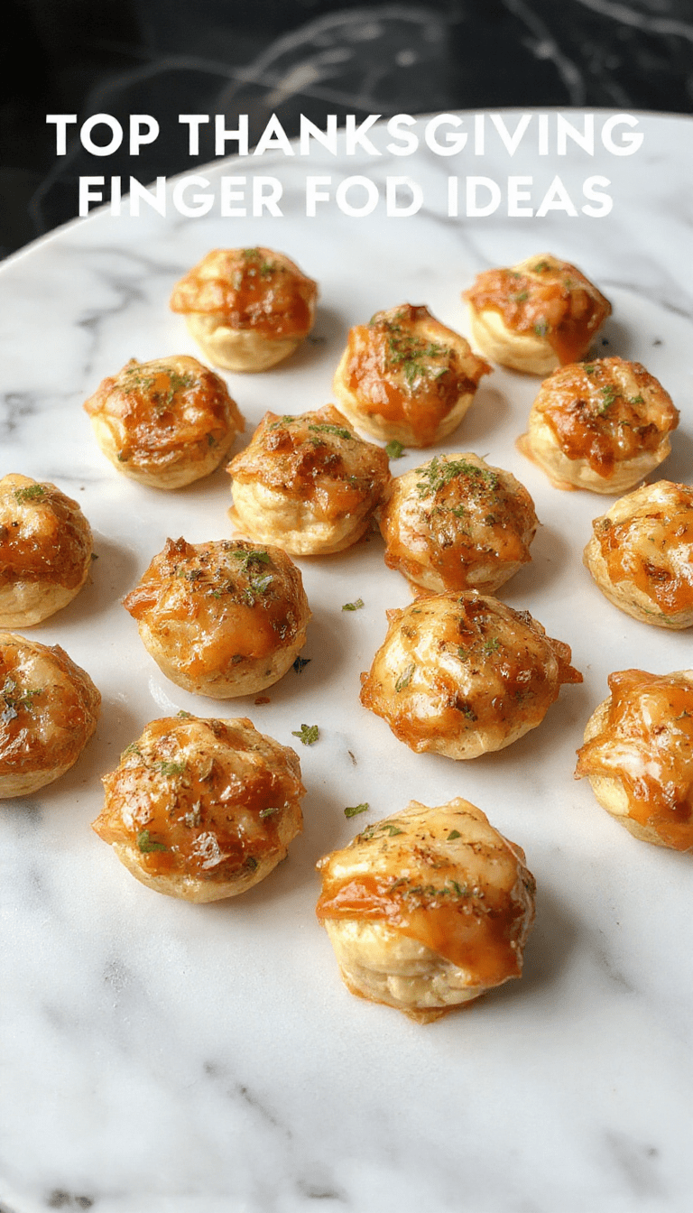 A colorful platter of assorted Thanksgiving finger foods featuring mini sliders, cheesy bites, vegetable skewers, and bite-sized desserts arranged elegantly on a rustic wooden table, with warm autumn decorations and soft natural lighting highlighting the textures and vibrant colors of the appetizers.