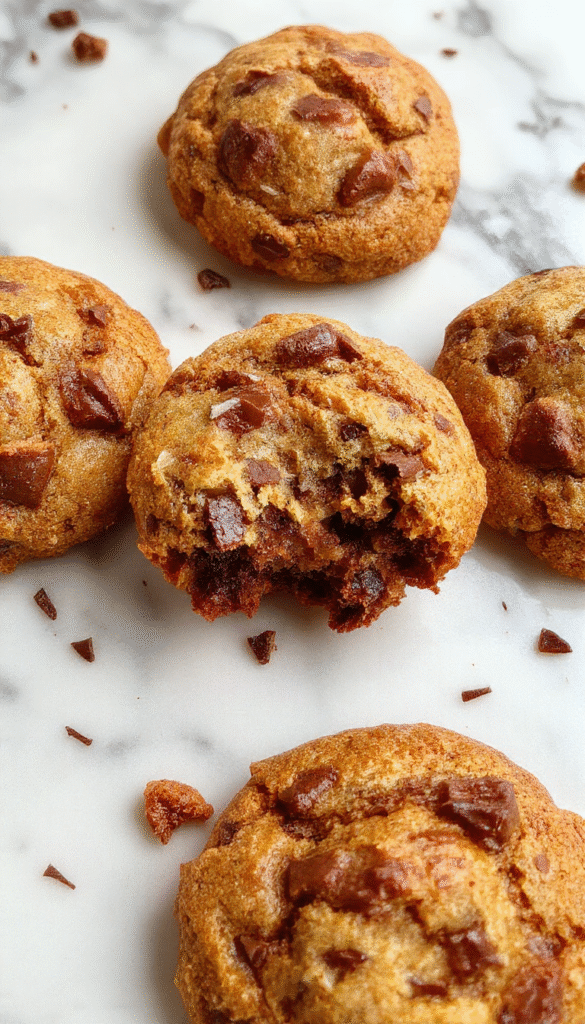 A close-up of rich, fudgy chewy browkies with a glossy chocolate surface, sliced to reveal swirls of brownie and cookie layers, arranged on a rustic wooden platter with a light dusting of powdered sugar, styled with chocolate chunks and a glass of milk in the background for a cozy, indulgent vibe.