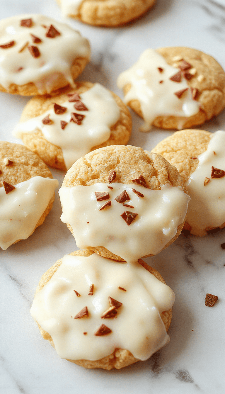 Festive Christmas cookies featuring soft, chewy maple cookies dipped in glossy white chocolate, garnished with festive sprinkles on a holiday-themed plate, highlighting their smooth coating and golden-brown texture.