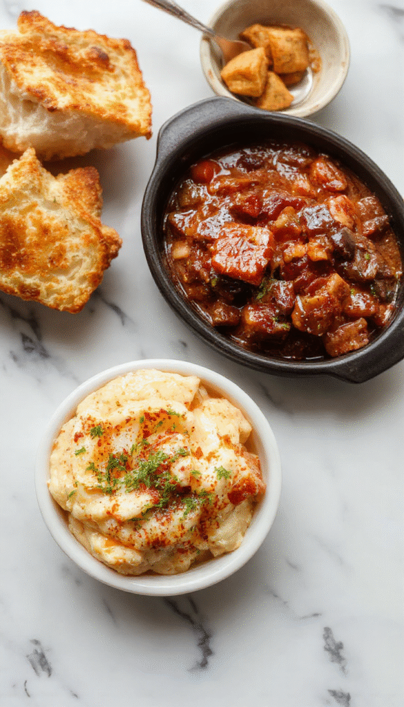 A rustic bowl filled with rich, chunky poor man's stew featuring tender beef chunks, vegetables, and broth, garnished with fresh herbs, all served on a wooden table with warm lighting emphasizing the hearty textures and vibrant colors.