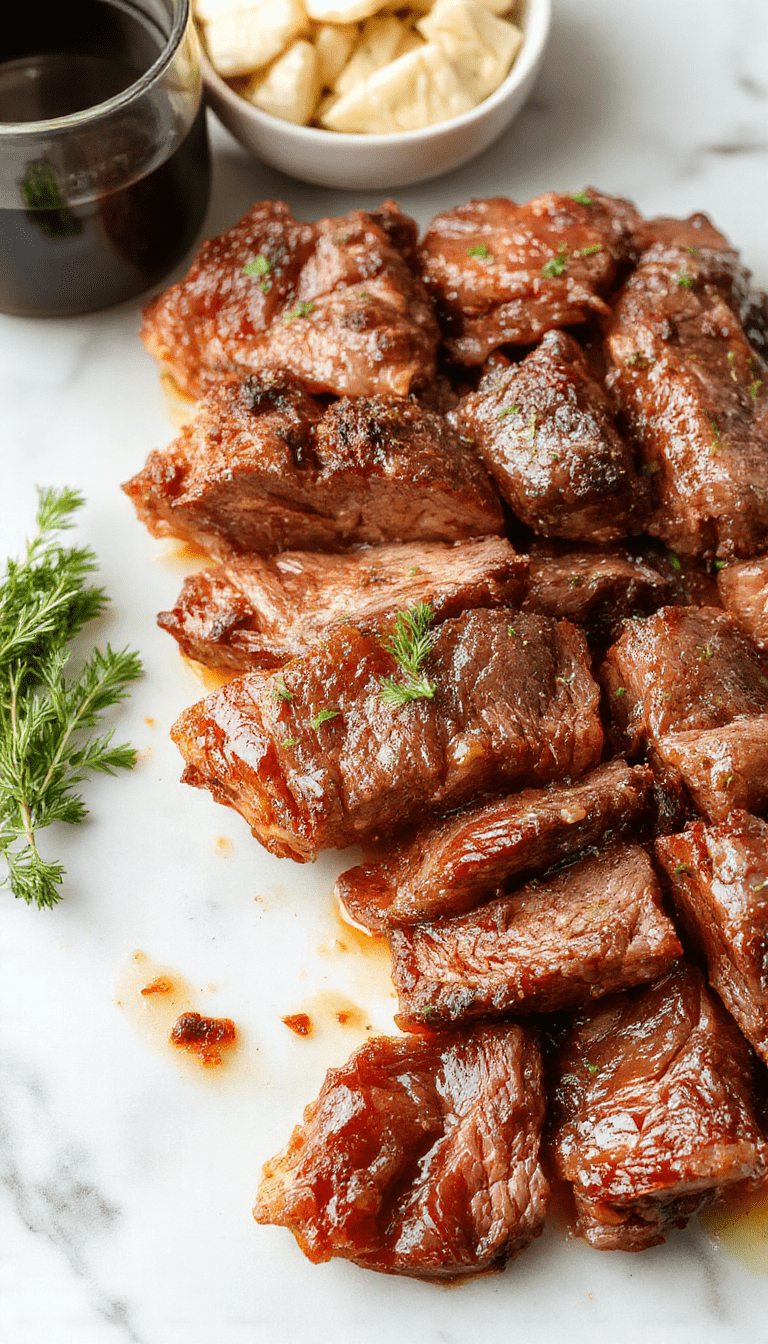 A hearty slow cooker pot roast served on a rustic wooden table, featuring a tender beef roast with caramelized edges, surrounded by roasted vegetables, garnished with fresh herbs, all in a cozy home kitchen setting with warm natural lighting.